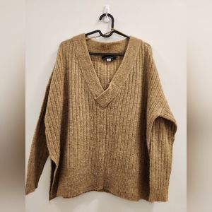 EUC Only Mohair blend fluffy oversized v neck sweater in camel brown Medium